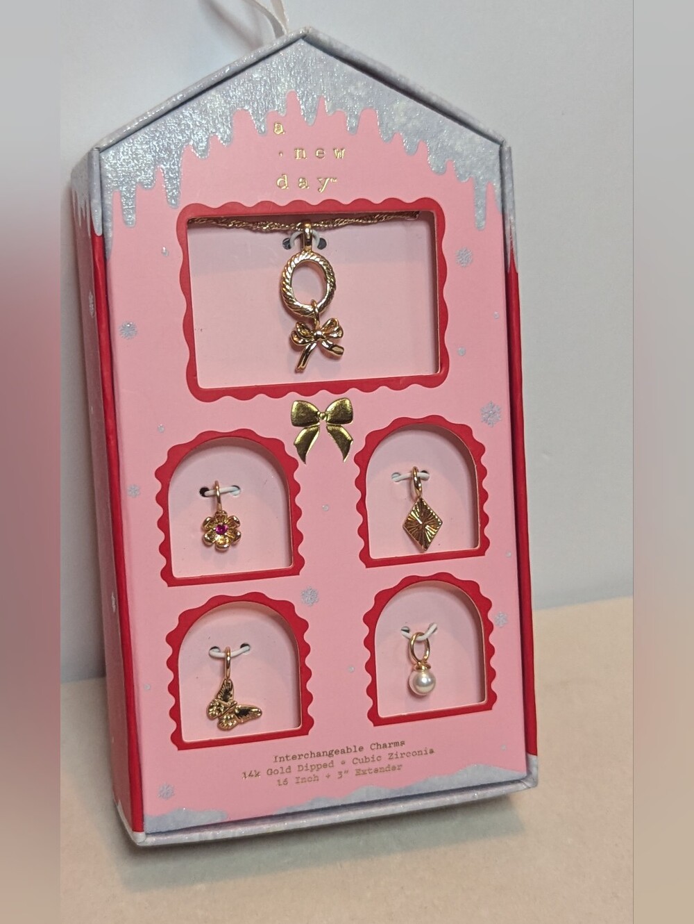 14kt Dipped Gold Charm 16"  Necklace & Interchangeable Charms Set -New R073026-1